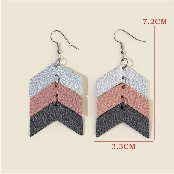 Boho Aztec Arrow Leather Earrings | Statement Drop Dangle Jewelry - Picture 2 of 2